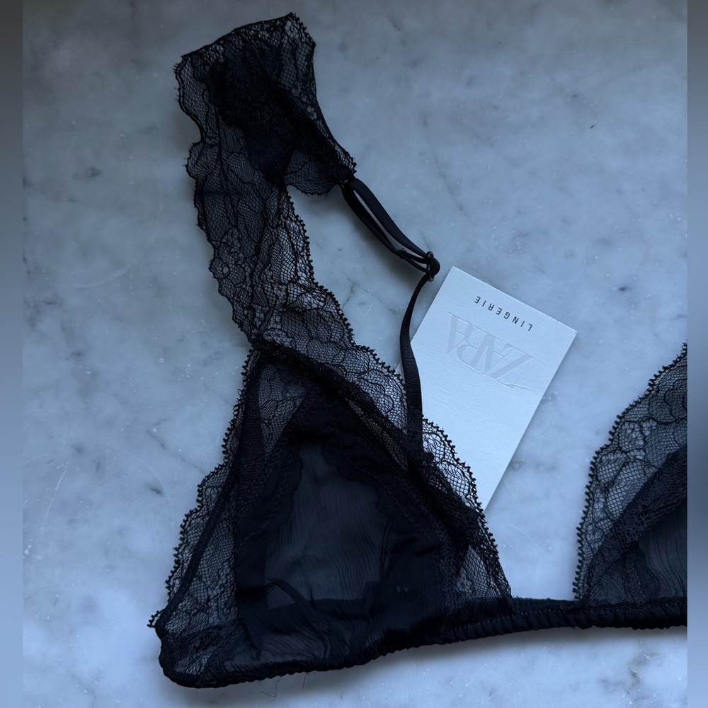 zara black lace and chiffon bralette